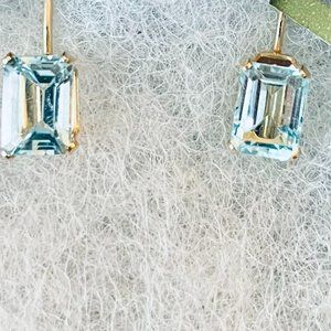 Stunning NWT 2.54 carats Genuine Aquamarine Earrings/14K Yellow Gold